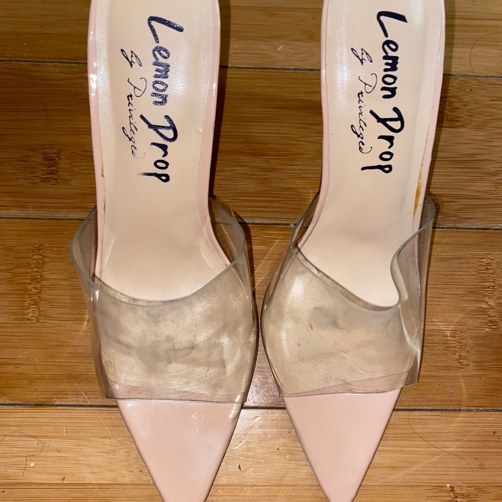 Clear & Nude Slip On Heels